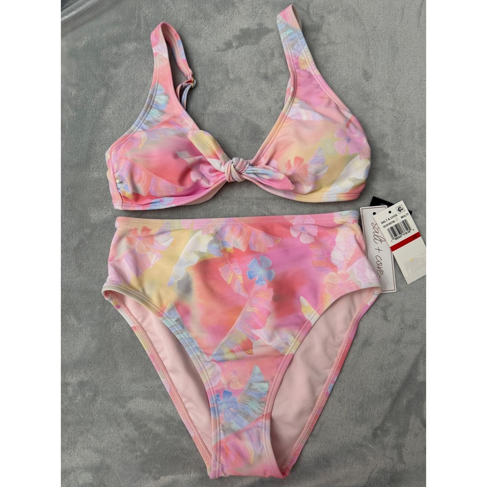 Salt & C juniors Sunset Palms  Tie-Front Bikini Top and bottom Set. XS. NWT